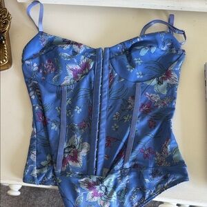 Free People Blue Floral Mesh Top